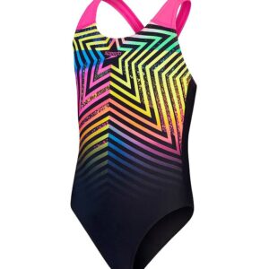 SPEEDO GIRLS DIGITAL PLACEMENT SPLASHBACK BLACK, LEMON DRIZZLE, FLARE PINK, TRUE COBALT, HARLEQUIN GREEN NEGRO