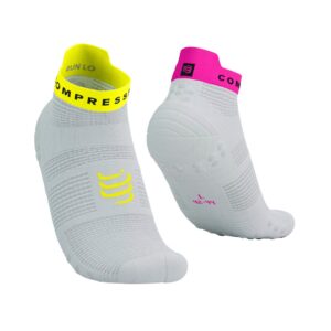 CALCETIN PRO RACING V4.0 RUN LOW BLANCO/ AMARILLO - ROSADO COMPRESSPORT